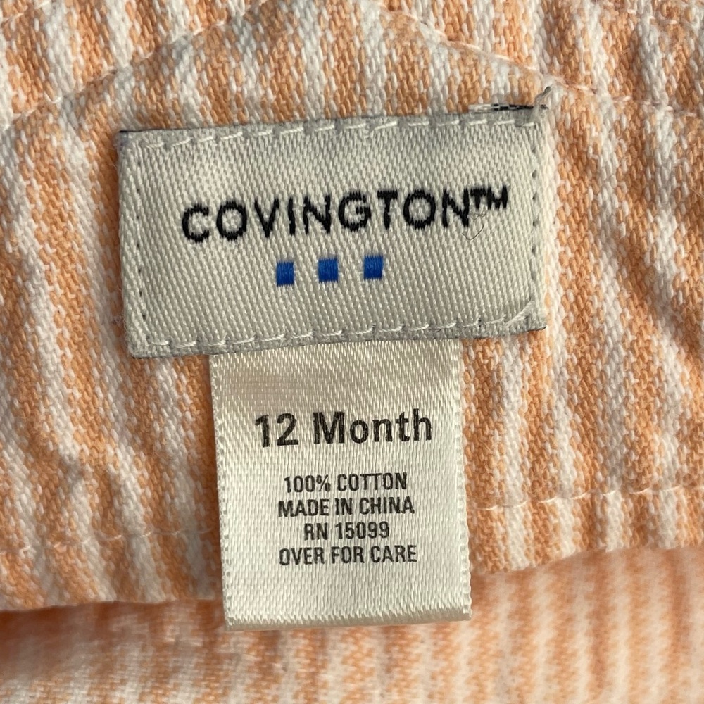 Covington Kids Striped Embroidered Shortalls Peach Cotton Denim Unisex 12M - Picture 12 of 14